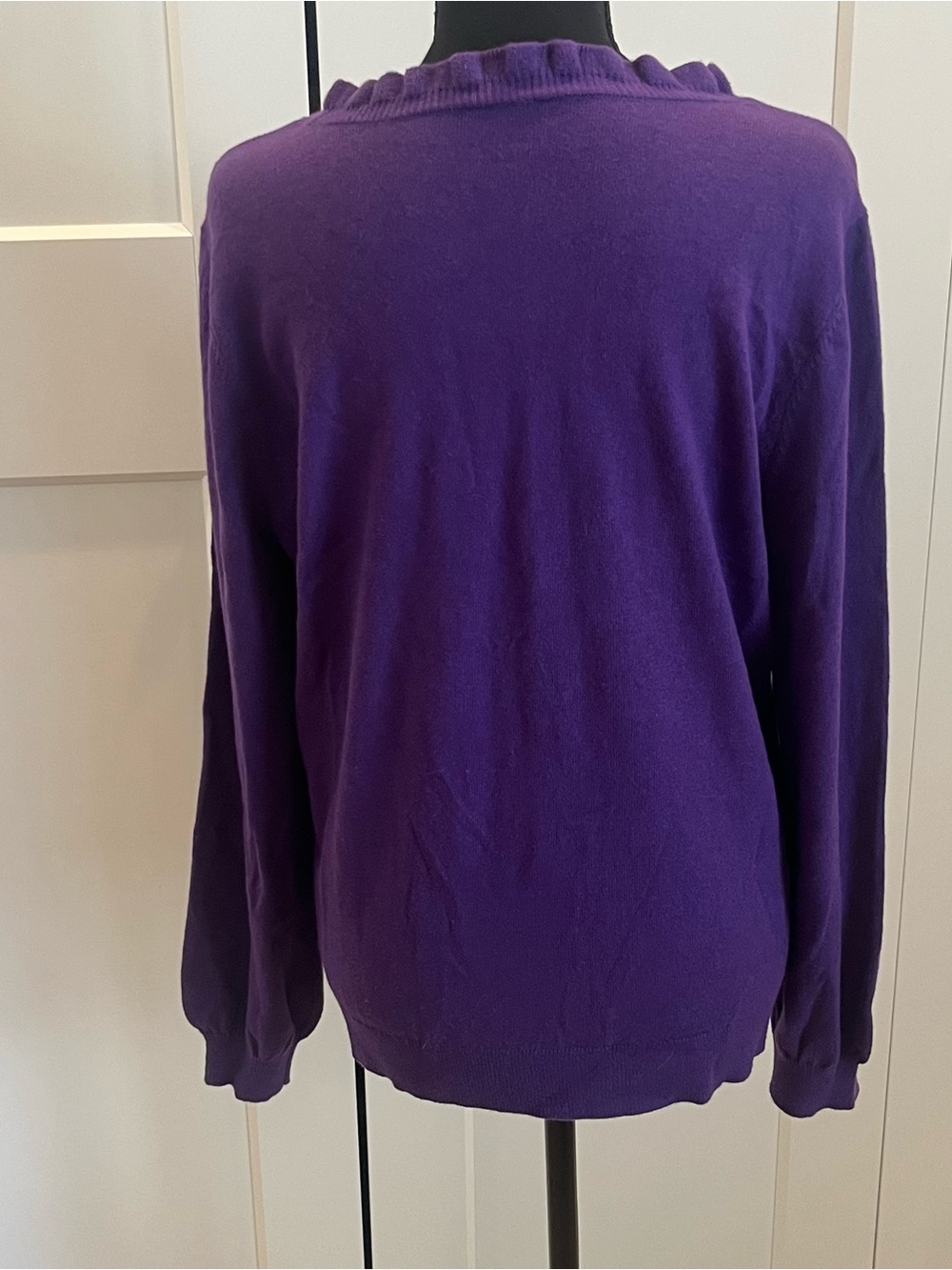 Talbots Women's Purple Ruffle-Trim Crew Neck Sweater Cotton/Wool Blend Fall Sz M - Picture 2 of 4